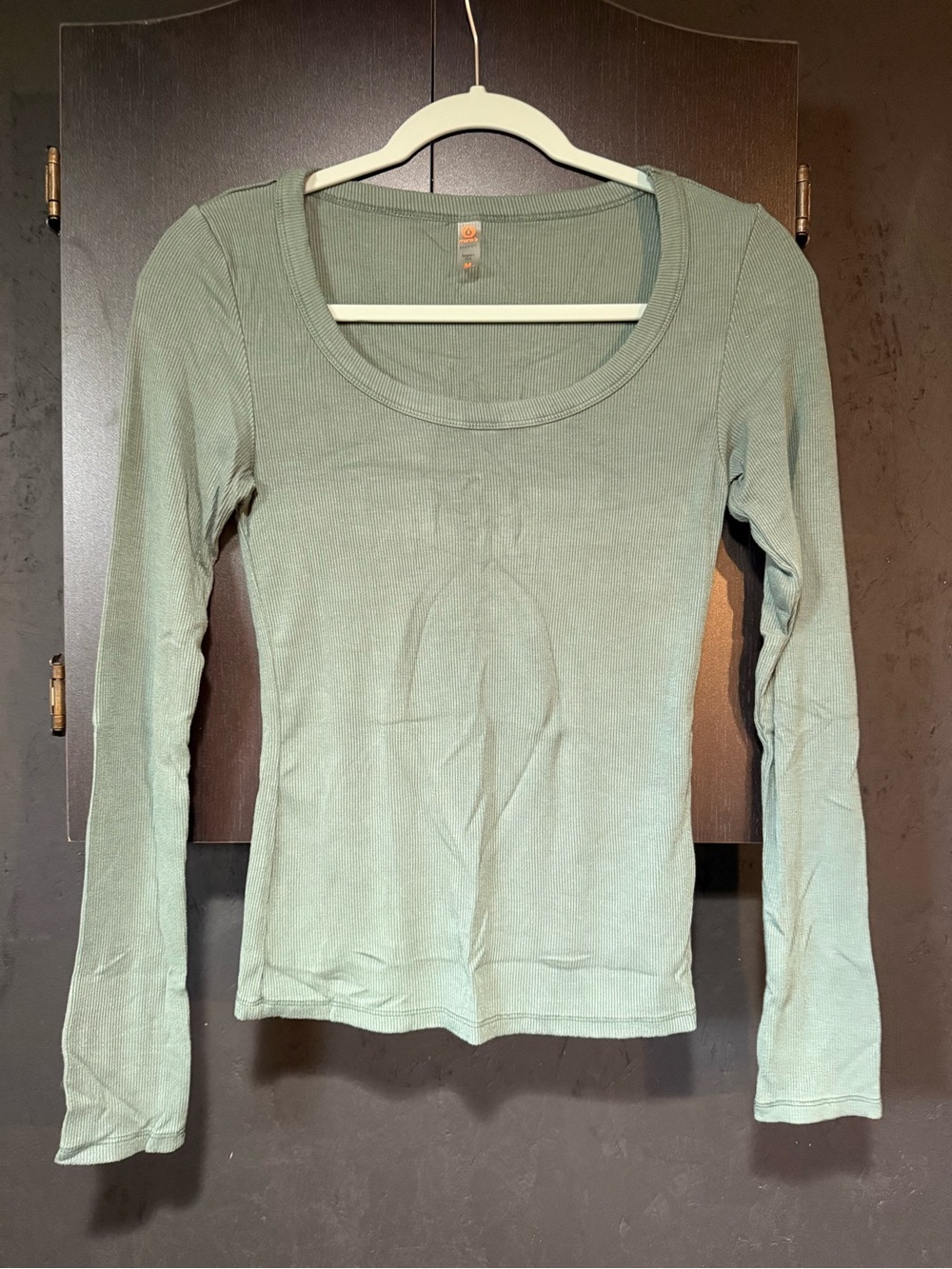 Mono B Sage Green Scoop Neck Ribbed Long Sleeve Top